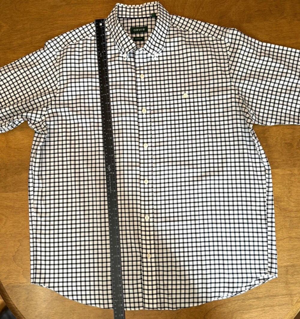 Orvis Men's XL Regular Classic Fit Black White Check Cotton Button-Up